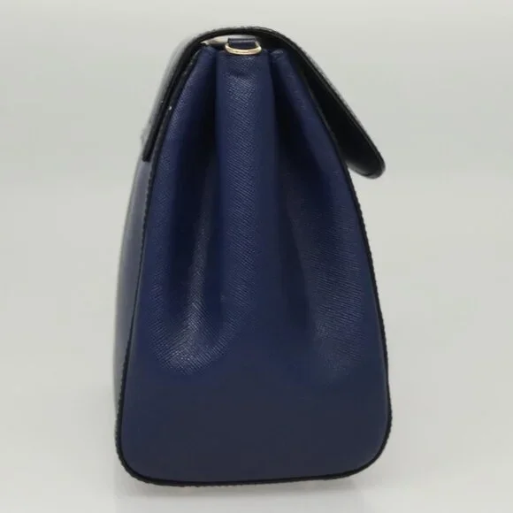 PRADA Shoulder Bag Safiano Leather Blue Gold Auth 121634 - Picture 5 of 16